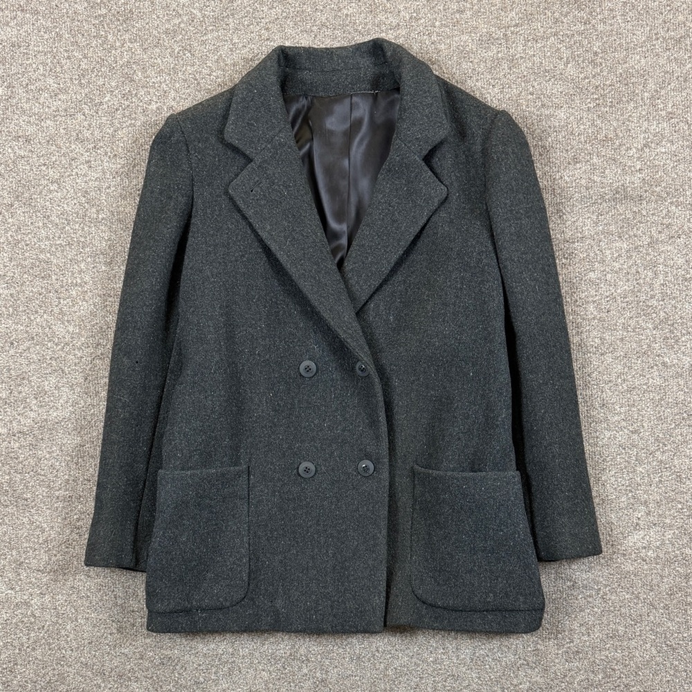 Vintage Grey Wool Double Breasted Short Pea Coat‎ Women’s 14 Preppy Jacket USA